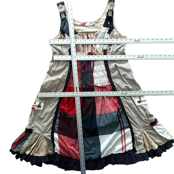 Desigual Dress Medium Patchwork Babydoll Jumper Cottage Crochet Boho Overalls - Picture 11 of 17